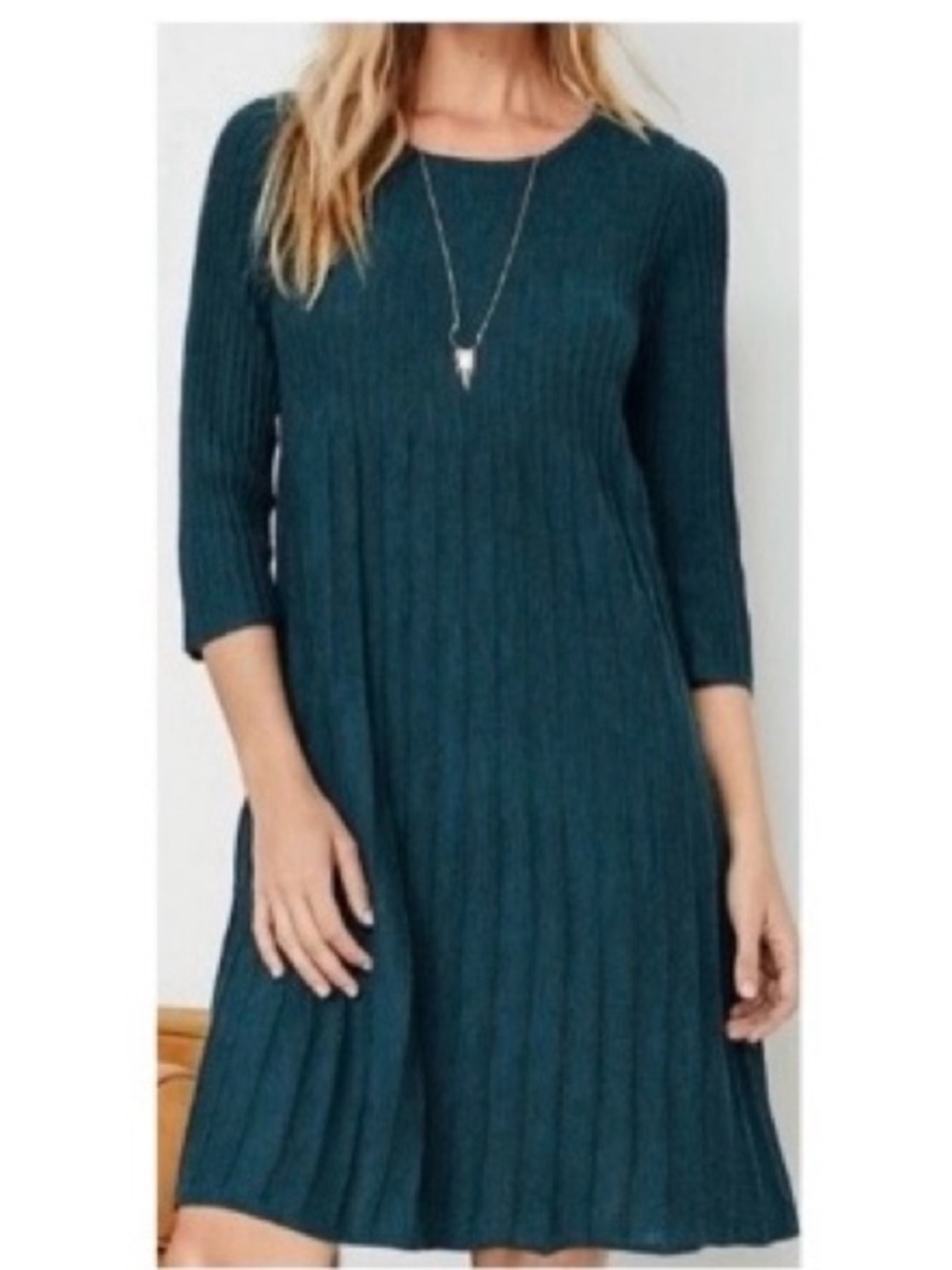 EILEEN FISHER | 100% Wool Long Sleeve Teal Dress Size Medium